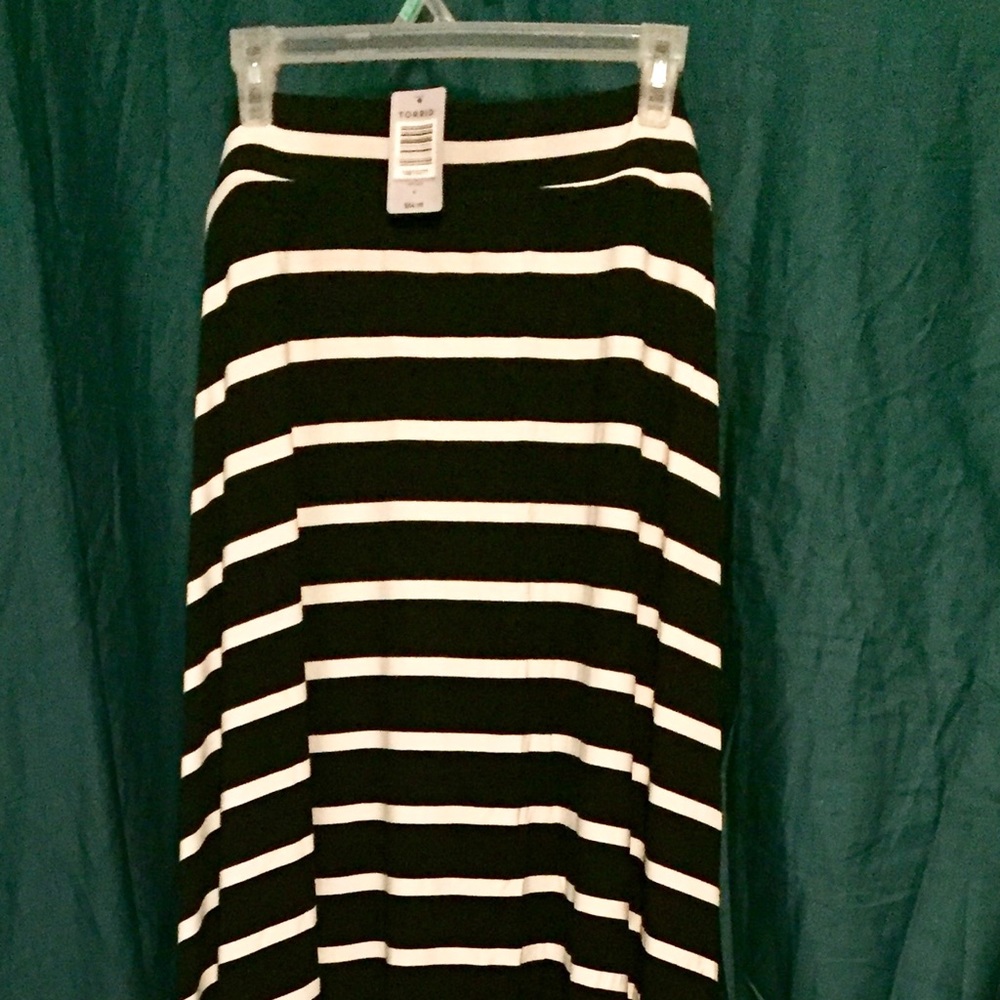 Black and White Striped Maxi Skirt